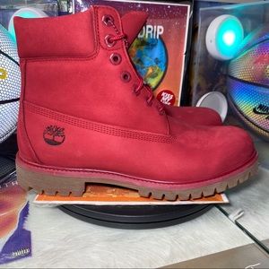 red timberland boots with fur